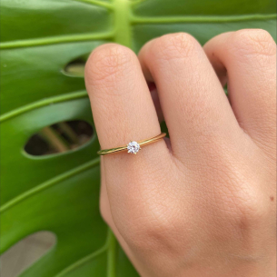 Anel Solitário com Zircônia 3,5mm Ouro 18k