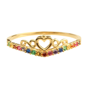 Anel Coroa Rainbow Colorido Ouro 18k