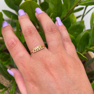 Anel Amor com Seis Pedras de Zircônia Ouro 18k
