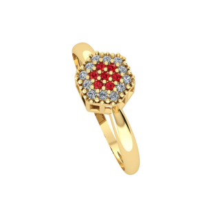 Anel Chuveiro Sextavo Pequeno com Zircônia Ouro 18k