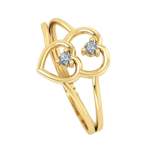 Anel Aro Duplo Dois Corações com Zircônia Ouro 18k