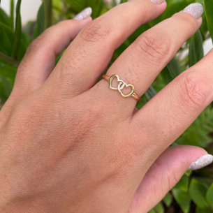 Anel Liso com Dois Corações Ouro 18k