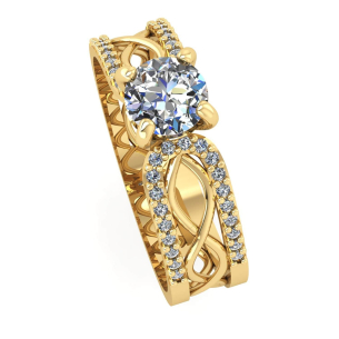 Anel Solitário com Zircônia 5mm Aro Cravejado Ouro 18k