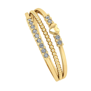 Anel Três Aros com Coração e Zircônias Ouro 18k