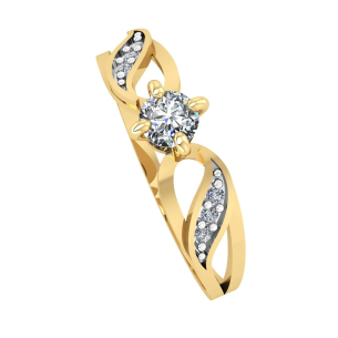 Anel Solitário com Zircônia 4mm Detalhe Folhas Ouro 18k