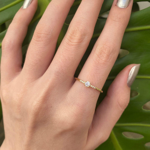 Anel Solitário com Diamantes no Aro 3mm Ouro 18k