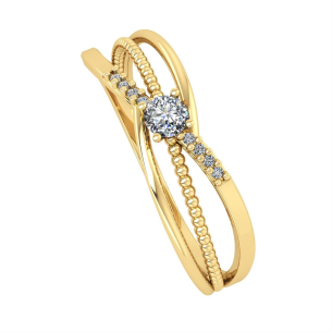 Anel Detalhado Bolinha com Diamantes Ouro 18k