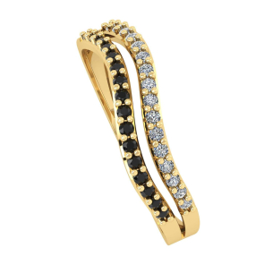 Anel Aro Duplo com Curva e Pedras Bicolor Ouro 18k