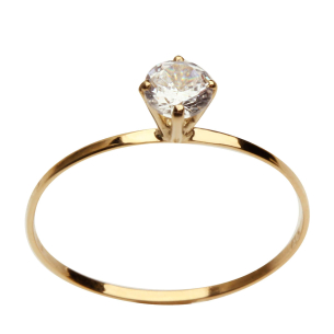 Anel Solitário com Zircônia 4mm aro Fino Ouro 18k