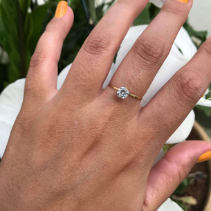 Anel Solitário com Zircônia 5mm Aro Fino Ouro 18k
