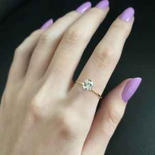 Anel Solitário com Pedra Natural 5mm Ouro 18k
