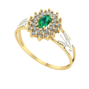 Anel Formatura Oval Grande 2 Fileiras Nutrição Ouro 18k