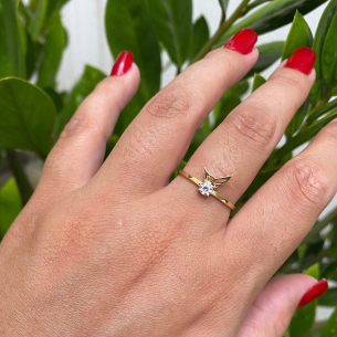 Anel Solitário Asinha com Zircônia Ouro 18k
