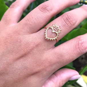 Anel Coração com Coroa Ouro 18k