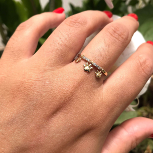 Anel Pet Pingente Patinha com Zircônia Ouro 18k