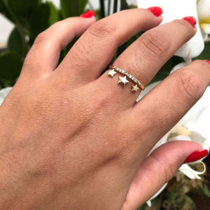 Anel Pingente Estrela com Zircônias Ouro 18k