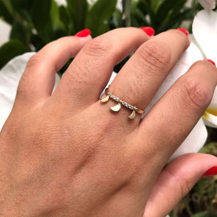 Anel Pingente com Lua com Zircônia Ouro 18k