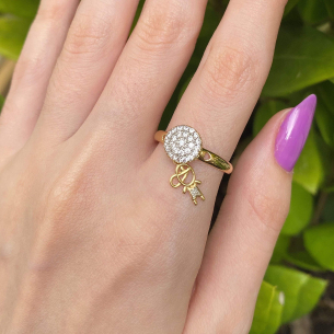 Anel Chuveiro Pingente Menino Ouro 18k