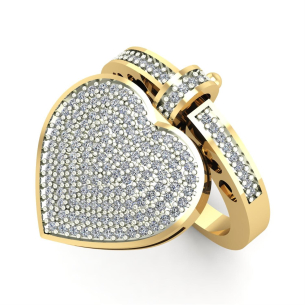 Anel Com Pingente de Coração com Diamantes Ouro 18k