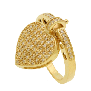 Anel Pingente de Coração e Diamantes Ouro 18k
