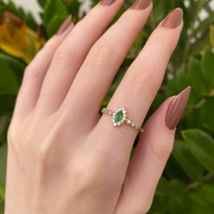 Anel Navete Grande Formatura Aro com Pedras Enfermagem Ouro 18k