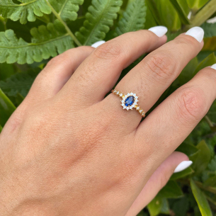 Anel Oval Formatura Aro com Pedras Nutrição Ouro 18k