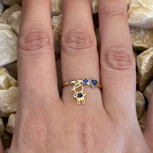 Anel Menino Pedra com Pingente e Resina Ouro 18k