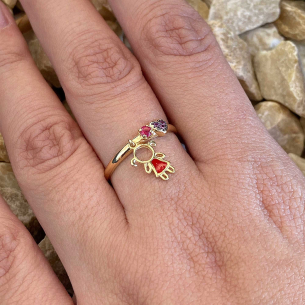 Anel Menina Pedra com Pingente e Resina Ouro 18k
