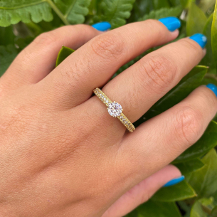 Anel Solitário Zircônia 5mm Luxuoso Cravejado Ouro 18k