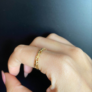 Anel Correte Elo Retangular Ouro 18k