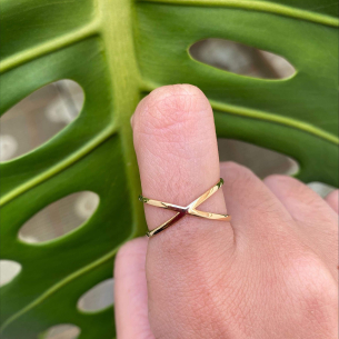 Anel X Liso Ouro 18k