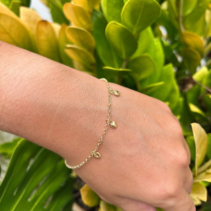 Pulseira Portuguesa Três Corações Lisos Ouro 18k