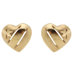 Brinco Coração Fosco e Diamantado 6mm Ouro 18k