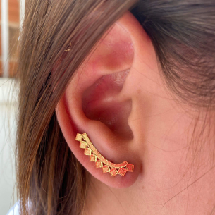 Brinco Ear Cuff Quadrado Diamantado Ouro 18k
