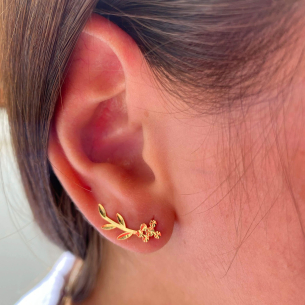 Brinco Ear Cuff Raminho Diamantado Ouro 18k