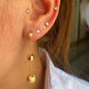 Brinco Três Bolas Crescente Ouro 18k
