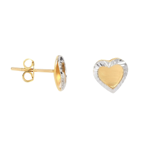 Brinco Coração Bicolor Diamantado e Fosco Ouro 18k