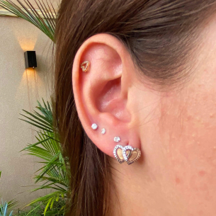 Brinco Coração Duplo Diamantado com Ródio Ouro 18k