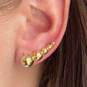 Brinco Ear Cuff Cinco Bolas Diamantadas Ouro 18k