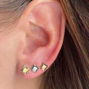 Brinco Quadrado Três Cores com Detalhes diamantados Ouro 18k