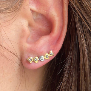 Brinco Ear Cuff Cinco Corações Tricolor Ouro 18k