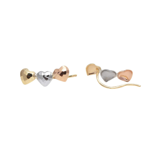 Brinco Ear Cuff Três Corações Tricolor Ouro 18k