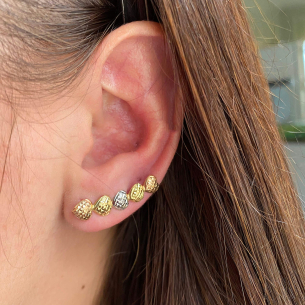 Brinco Ear Cuff Cinco Corações Tricolor Diamantado Ouro 18k