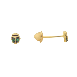 Brinco Baby Joaninha Verde Ouro 18k