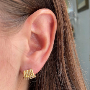 Brinco Seis Fileira com Pedras de Zircônia Ouro 18k