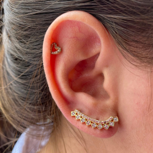 Brinco Ear Cuff Fileira Crescente Ouro 18k