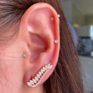 Brinco Ear Cuff Navetes Ouro 18k