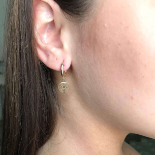 Brinco Argola com Pingente São Bento Ouro 18k