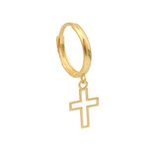 Brinco Masculino Argola com Cruz 1 Unidade Ouro 18k