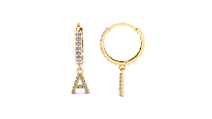 Brinco Argola Cravejada com Letra A Ouro 18k